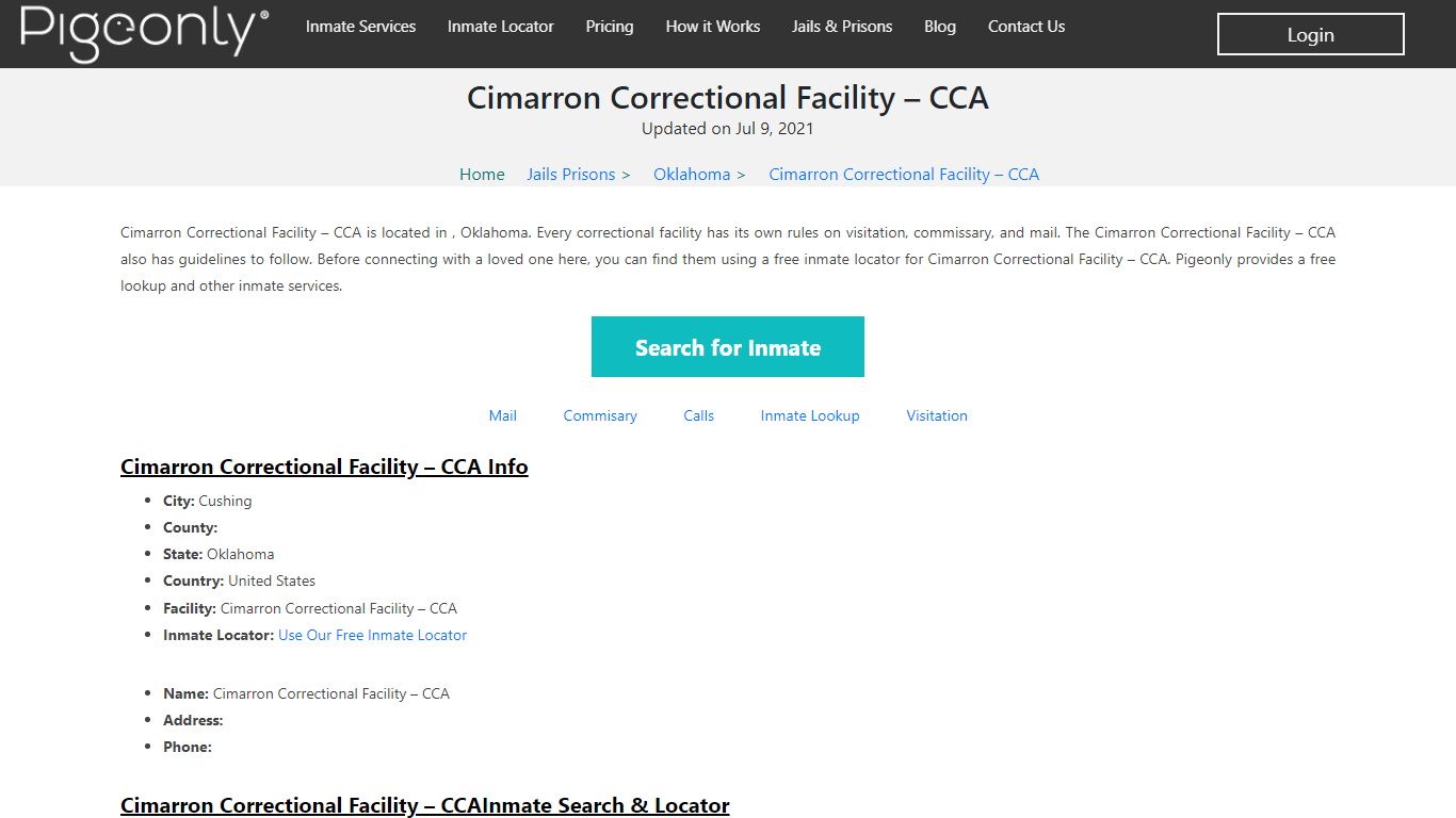 Cimarron Correctional Facility – CCA Inmate Lookup | Oklahoma